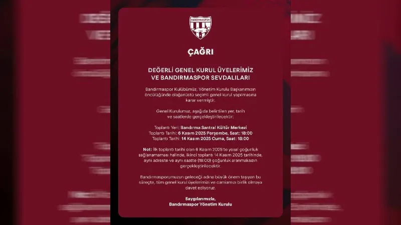 Bandırmaspor’da olağanüstü genel kurul kararı